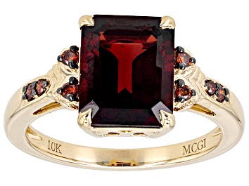 Picture of Pre-Owned Red Garnet With Red Diamond 10K Yellow Gold Ring 3.68ctw