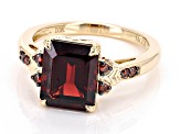 Pre-Owned Red Garnet With Red Diamond 10K Yellow Gold Ring 3.68ctw