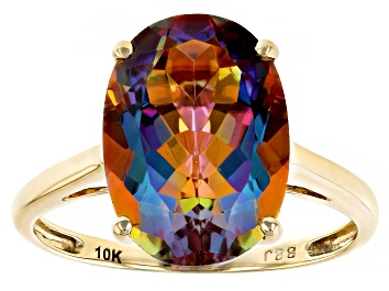 Picture of Pre-Owned Multi Color Northern Light Quartz 10k Yellow Gold Ring 4.67ct