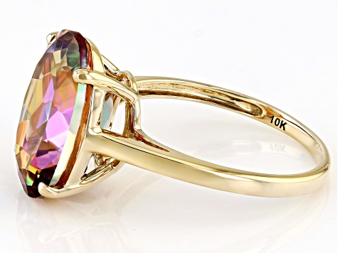 Pre-Owned Multi Color Northern Light Quartz 10k Yellow Gold Ring 4.67ct