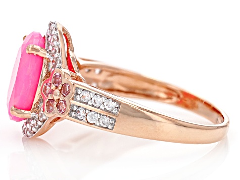 Pre-Owned Pink Ethiopian Opal With Pink Spinel And White Zircon 10k Rose Gold Ring 1.72ctw