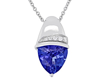 Picture of Pre-Owned Blue Tanzanite With White Diamond Rhodium Over 14k White Gold Pendant With Chain 2.05ctw
