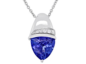 Pre-Owned Blue Tanzanite With White Diamond Rhodium Over 14k White Gold Pendant With Chain 2.05ctw