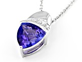 Pre-Owned Blue Tanzanite With White Diamond Rhodium Over 14k White Gold Pendant With Chain 2.05ctw