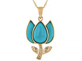 Pre-Owned Blue Sleeping Beauty Turquoise With White Diamond 10k Yellow Gold Pendant With Chain 0.03c