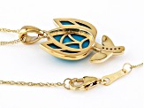 Pre-Owned Blue Sleeping Beauty Turquoise With White Diamond 10k Yellow Gold Pendant With Chain 0.03c