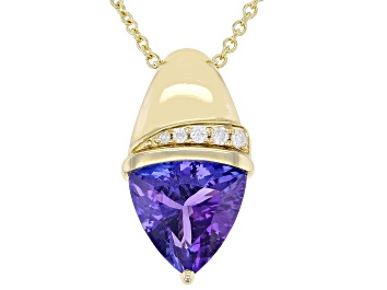 Picture of Pre-Owned Blue Tanzanite With White Diamond 14k Yellow Gold Pendant With Chain 2.05ctw