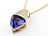 Pre-Owned Blue Tanzanite With White Diamond 14k Yellow Gold Pendant With Chain 2.05ctw