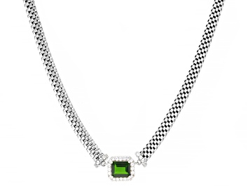 Picture of Pre-Owned Green Chrome Diopside Rhodium Over Sterling Silver Necklace 2.30ctw