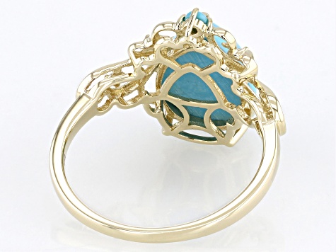 Pre-Owned Blue Sleeping Beauty Turquoise With White Diamond Accent 14k Yellow Gold Ring 0.03ctw