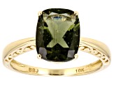 Pre-Owned Green Moldavite 10k Yellow Gold Ring 1.80ct