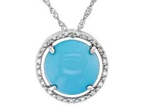Pre-Owned Blue Sleeping Beauty Turquoise Rhodium Over 14k White Gold Pendant With Chain 0.05ctw