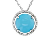 Pre-Owned Blue Sleeping Beauty Turquoise Rhodium Over 14k White Gold Pendant With Chain 0.05ctw