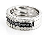 Pre-Owned Black And White Diamond Rhodium Over Sterling Silver Set of 3 Band Rings 1.00ctw