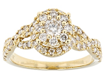 Picture of Pre-Owned White Diamond 14k Yellow Gold Cluster Ring 1.00ctw