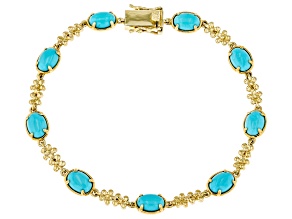Pre-Owned Blue Sleeping Beauty Turquoise 10k Yellow Gold Bracelet