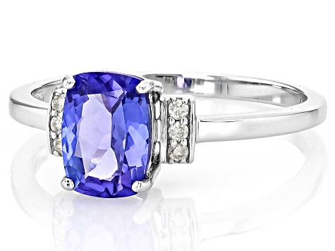 Pre-Owned Blue Tanzanite with White Diamond Rhodium Over 10k White Gold Ring 1.43ctw