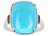 Pre-Owned Blue Sleeping Beauty Turquoise With Blue Diamond Rhodium Over 14k White Gold Ring