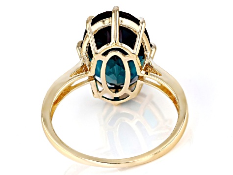 Pre-Owned Blue Lab Created Alexandrite with White Diamond 10k Yellow Gold Ring 5.13ctw