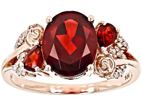Pre-Owned Red Garnet With White Diamond 10K Rose Gold Ring  2.82ctw
