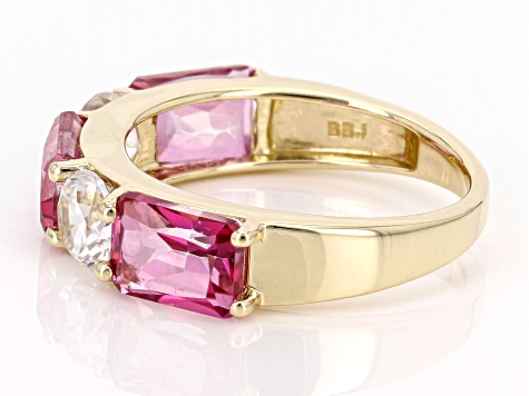 Pre-Owned Pink Topaz With White Zircon 10k Yellow Gold Ring 4.69ctw