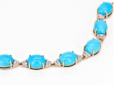 Pre-Owned Blue Sleeping Beauty Turquoise With White Diamond 14k Yellow Gold Bracelet 0.22ctw