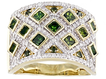 Picture of Pre-Owned Green And White Diamond 10k Yellow Gold Wide Band Ring 1.50ctw