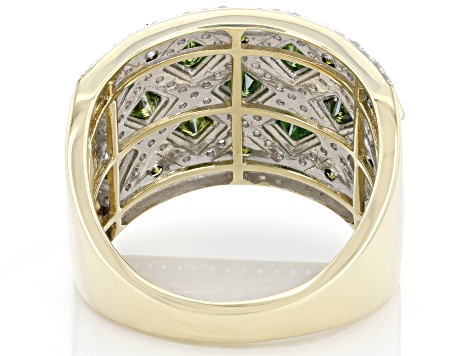 Pre-Owned Green And White Diamond 10k Yellow Gold Wide Band Ring 1.50ctw
