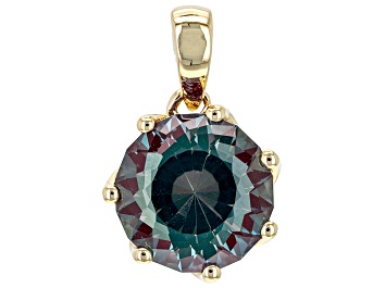 Picture of Pre-Owned Blue Lab Created Alexandrite 10k Yellow Gold Pendant 3.10ct