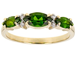 Pre-Owned Chrome Diopside With White Diamonds 10k Yellow Gold Ring 1.01ctw