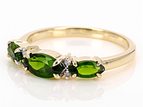 Pre-Owned Chrome Diopside With White Diamonds 10k Yellow Gold Ring 1.01ctw