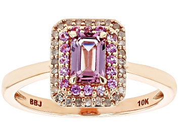 Picture of Pre-Owned Color Shift Garnet With Pink Sapphire And White Diamond 10k Rose Gold Ring 0.87ctw