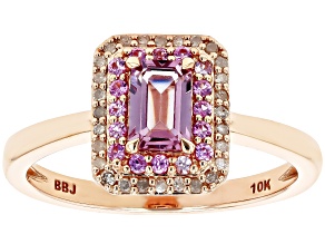 Pre-Owned Color Shift Garnet With Pink Sapphire And White Diamond 10k Rose Gold Ring 0.87ctw