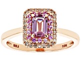Pre-Owned Color Shift Garnet With Pink Sapphire And White Diamond 10k Rose Gold Ring 0.87ctw