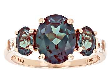 Picture of Pre-Owned Blue Lab Created Alexandrite with White Zircon 10k Rose Gold Ring 3.76ctw