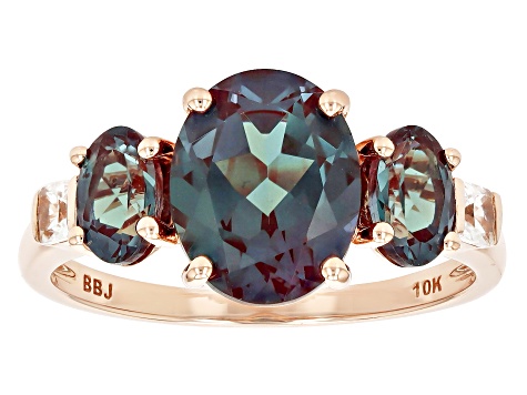 Pre-Owned Blue Lab Created Alexandrite with White Zircon 10k Rose Gold Ring 3.76ctw