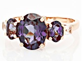 Pre-Owned Blue Lab Created Alexandrite with White Zircon 10k Rose Gold Ring 3.76ctw