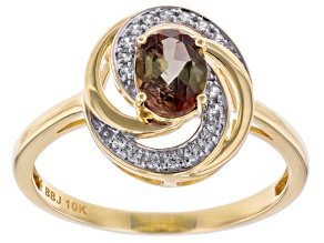 Pre-Owned Andalusite With White Zircon 10K Yellow Gold Ring 0.80ctw