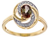 Pre-Owned Andalusite With White Zircon 10K Yellow Gold Ring 0.80ctw