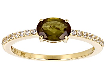 Picture of Pre-Owned Green And Orange Andalusite With White Zircon 10K Yellow Gold Ring 0.72ctw