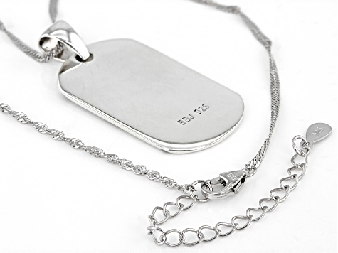 Pre-Owned Rhodium Over Silver Oxidized Dog Tag Pendant With 24" Chain