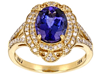 Picture of Pre-Owned Blue Tanzanite With White Diamond 18k Yellow Gold Ring 2.85ctw