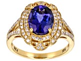 Pre-Owned Blue Tanzanite With White Diamond 18k Yellow Gold Ring 2.85ctw