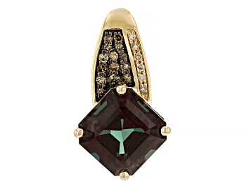 Picture of Pre-Owned Blue Lab Created Alexandrite with White & Champagne Diamond 10k Yellow Gold Pendant 4.14ct