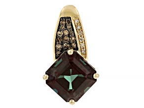 Pre-Owned Blue Lab Created Alexandrite with White & Champagne Diamond 10k Yellow Gold Pendant 4.14ct
