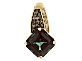 Pre-Owned Blue Lab Created Alexandrite with White & Champagne Diamond 10k Yellow Gold Pendant 4.14ct
