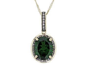 Picture of Pre-Owned Chrome Diopside With Champagne Diamond 10k Yellow Gold Pendant with Chain 3.46ctw