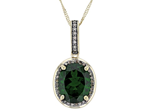 Pre-Owned Chrome Diopside With Champagne Diamond 10k Yellow Gold Pendant with Chain 3.46ctw