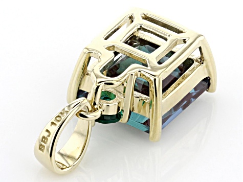 Pre-Owned Blue Lab Created Alexandrite with Lab Created Emerald 10k Yellow Gold Pendant 2.68ctw