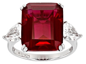Pre-Owned Lab Created Ruby Rhodium Over Sterling Silver Ring 14.10ctw